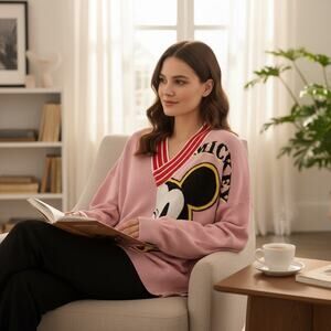 Iceberg Disney Mickey Mouse Pink Knit Sweater Vintage Y2K RARE Large Cozycore